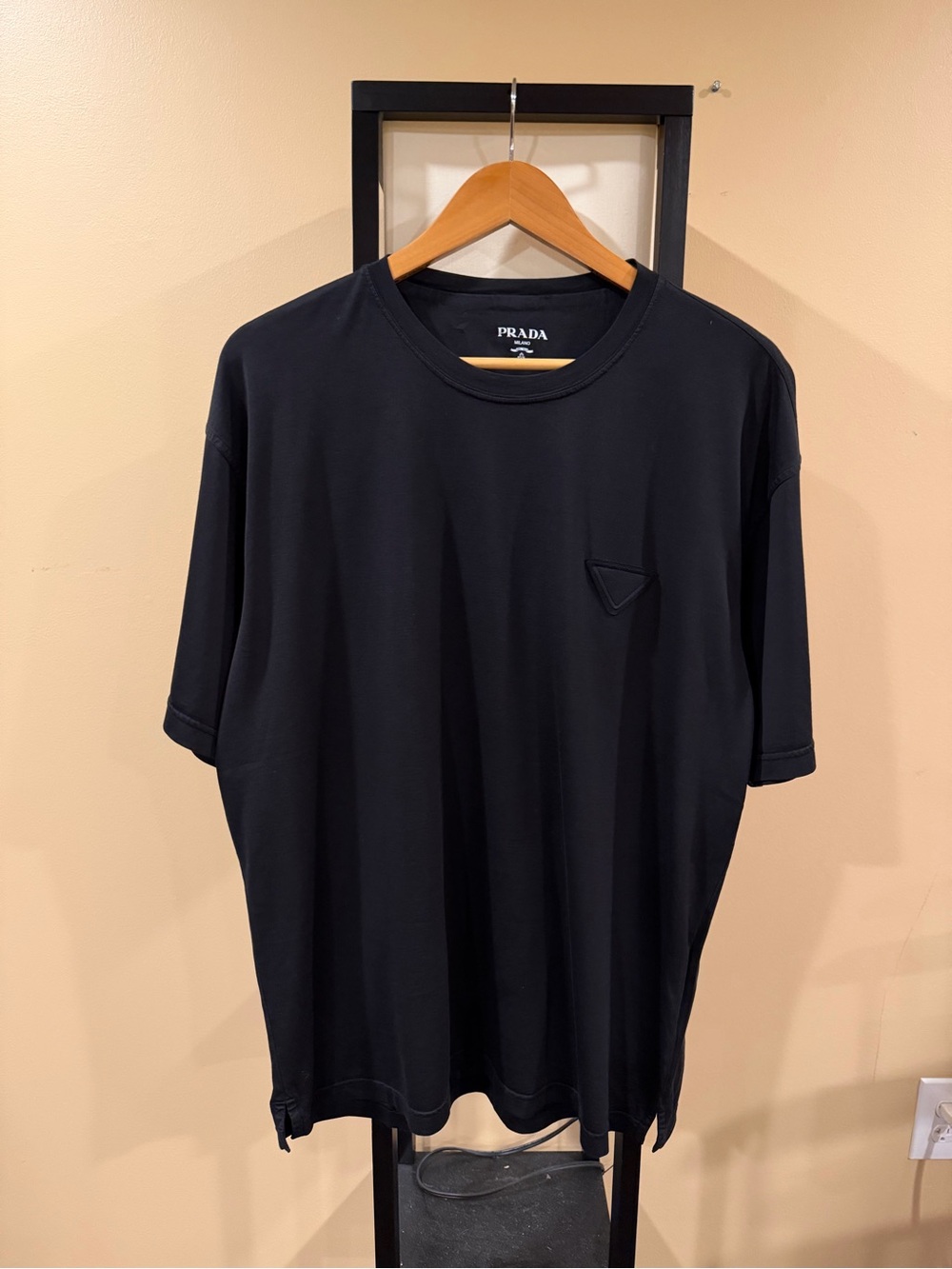 Prada Triangle 2024 Logo All Black Cotton T-Shirt
